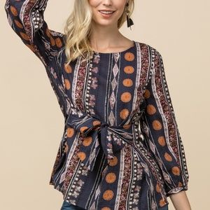 Scoop Neck Top with Front Tie at Waist